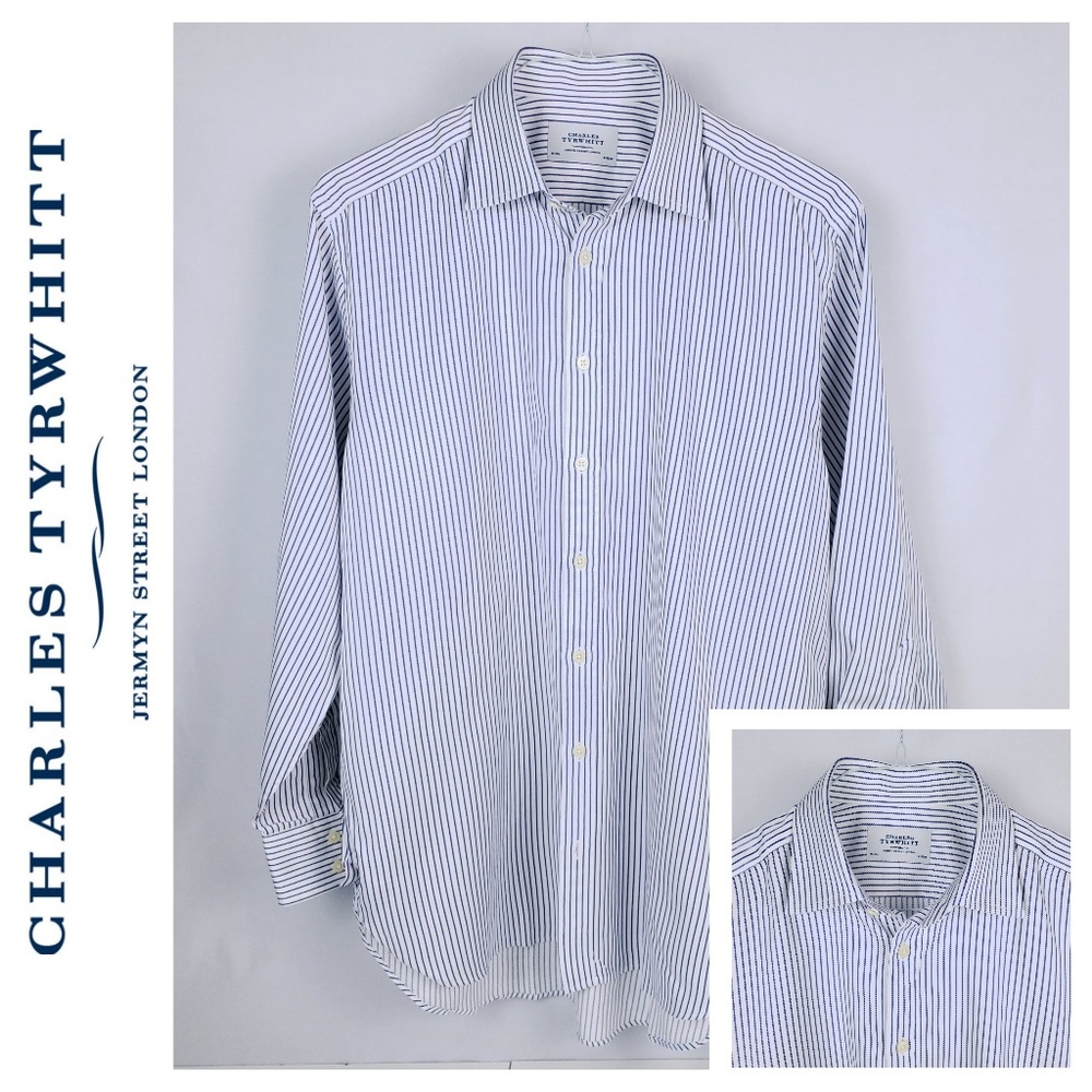 CHARLES TYRWHITT White / Blue stripes 16.5 / 34